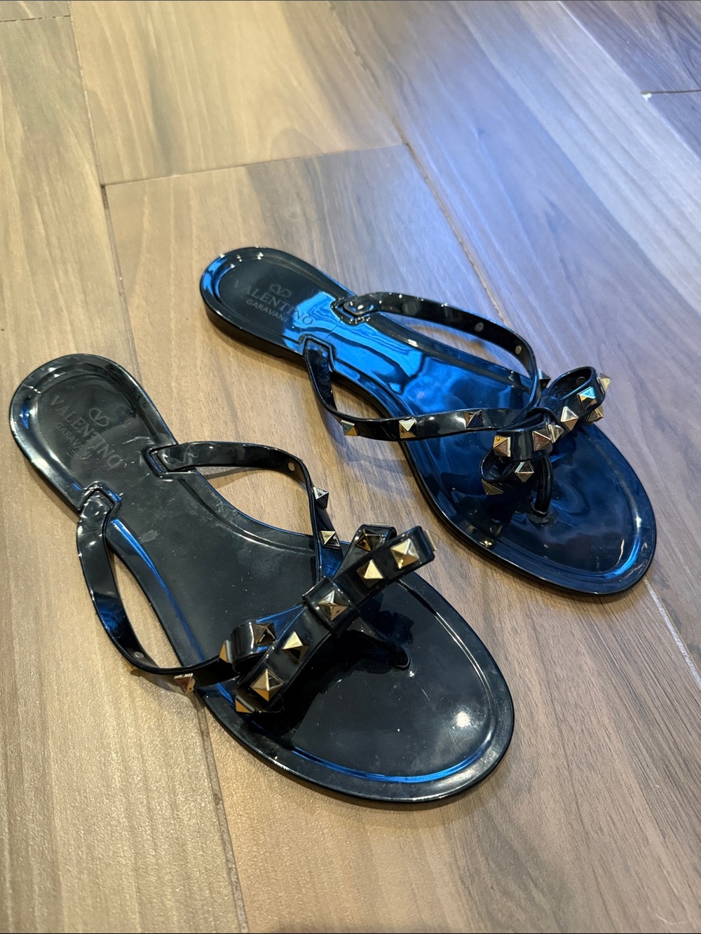 Designer Black Gold Studded Flip Flops